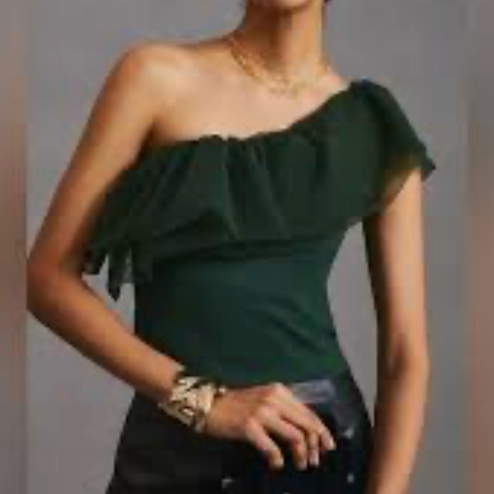 Anthropology, one shoulder, green blouse - Picture 3 of 5